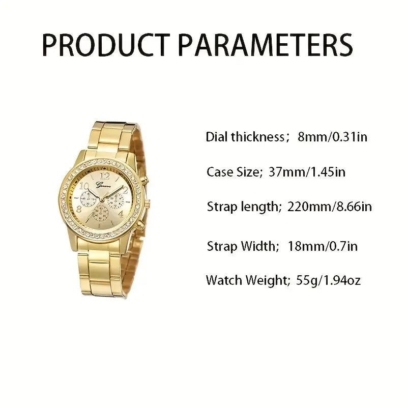 Womens Luxury Gold Watch Jewelry Set (5PCS)