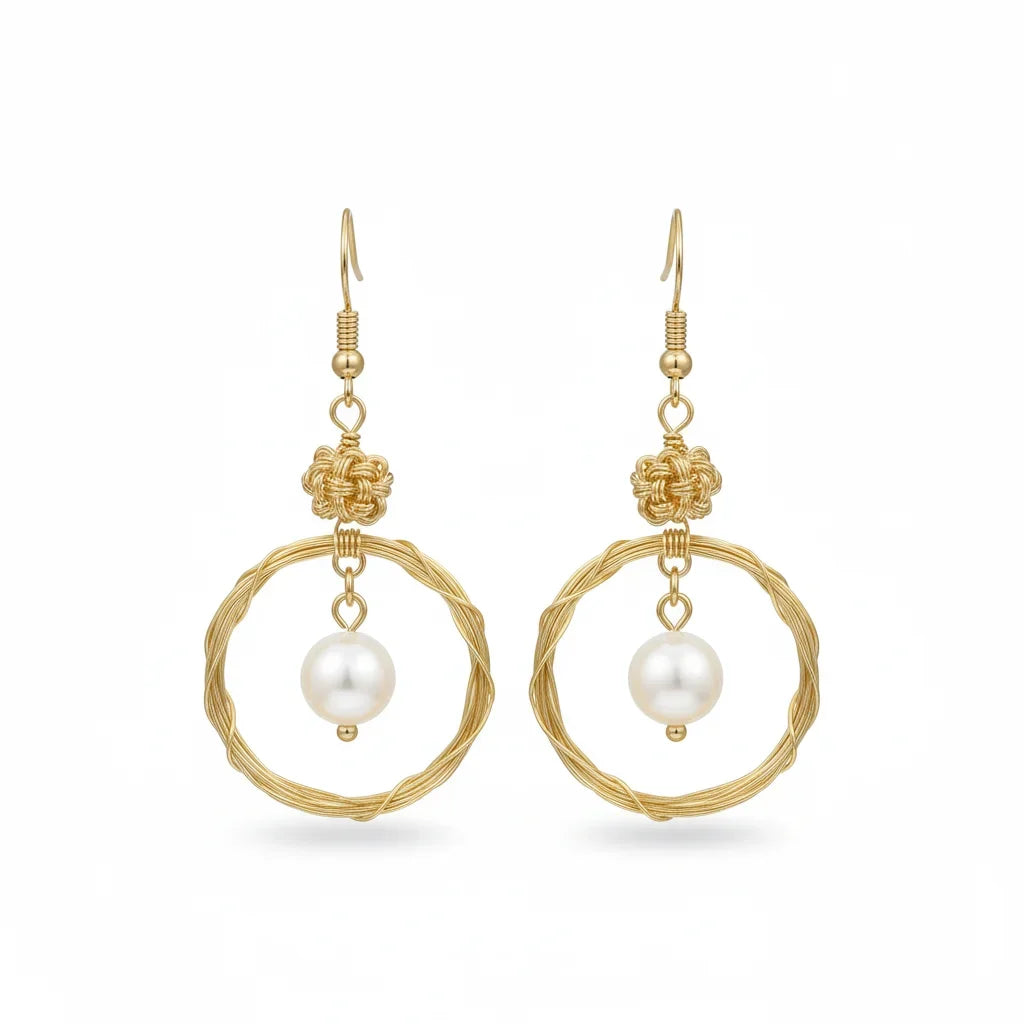 Gold Ring Pearl Drop Earrings