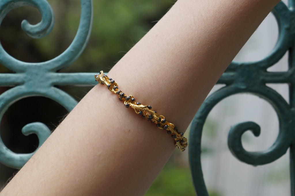 Real Acacia Twig Gold Bracelet, Handmade Nature Jewelry, Organic Botanical Bracelet, Unique Gift for Nature Lovers, 14K Gold Plated Sterling Silver 925