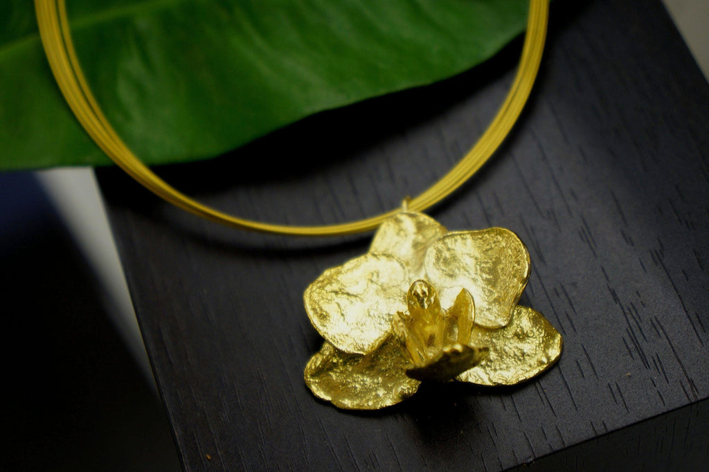 Orchid Necklace: Delicate Real Flower Jewelry (Gold Plated Silver)
