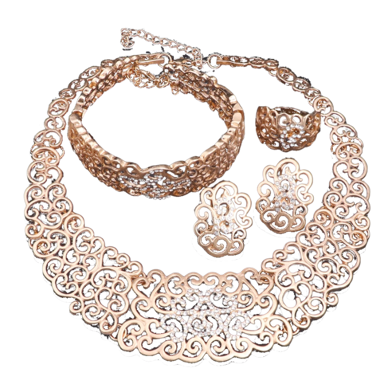 Jewelry Set Necklace Earrings Ring Bracelet (Gold)